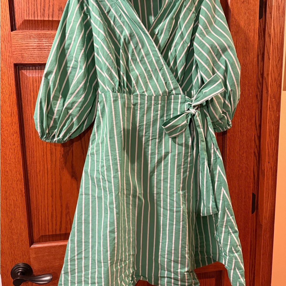 Green Striped Wrap Dress